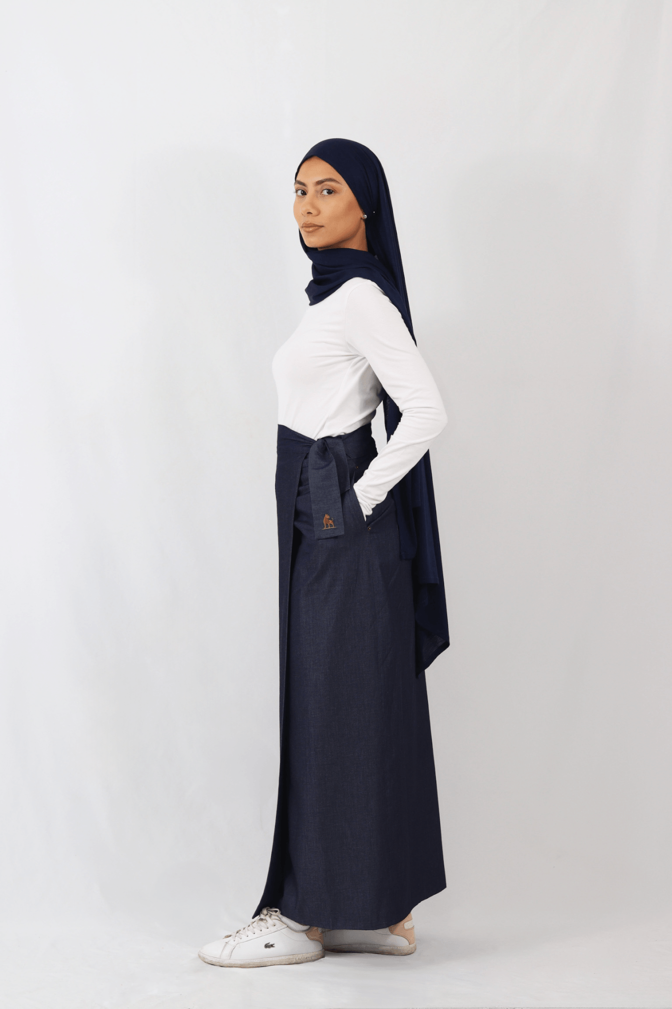 jupe longue portefeuille en denim